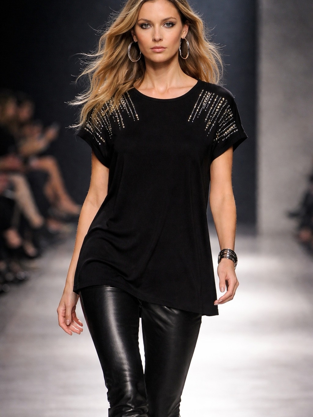 Scarlett Black Short-Sleeve Top with Metallic Studs
